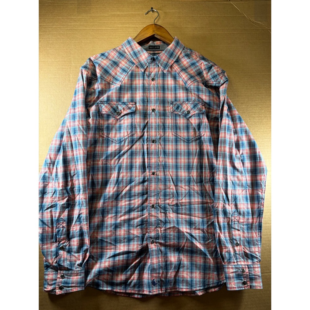 Cody James Western Shirt Mens Large Blue Red Plaid Snap Front Regular Fit Yoke - Picture 3 of 7